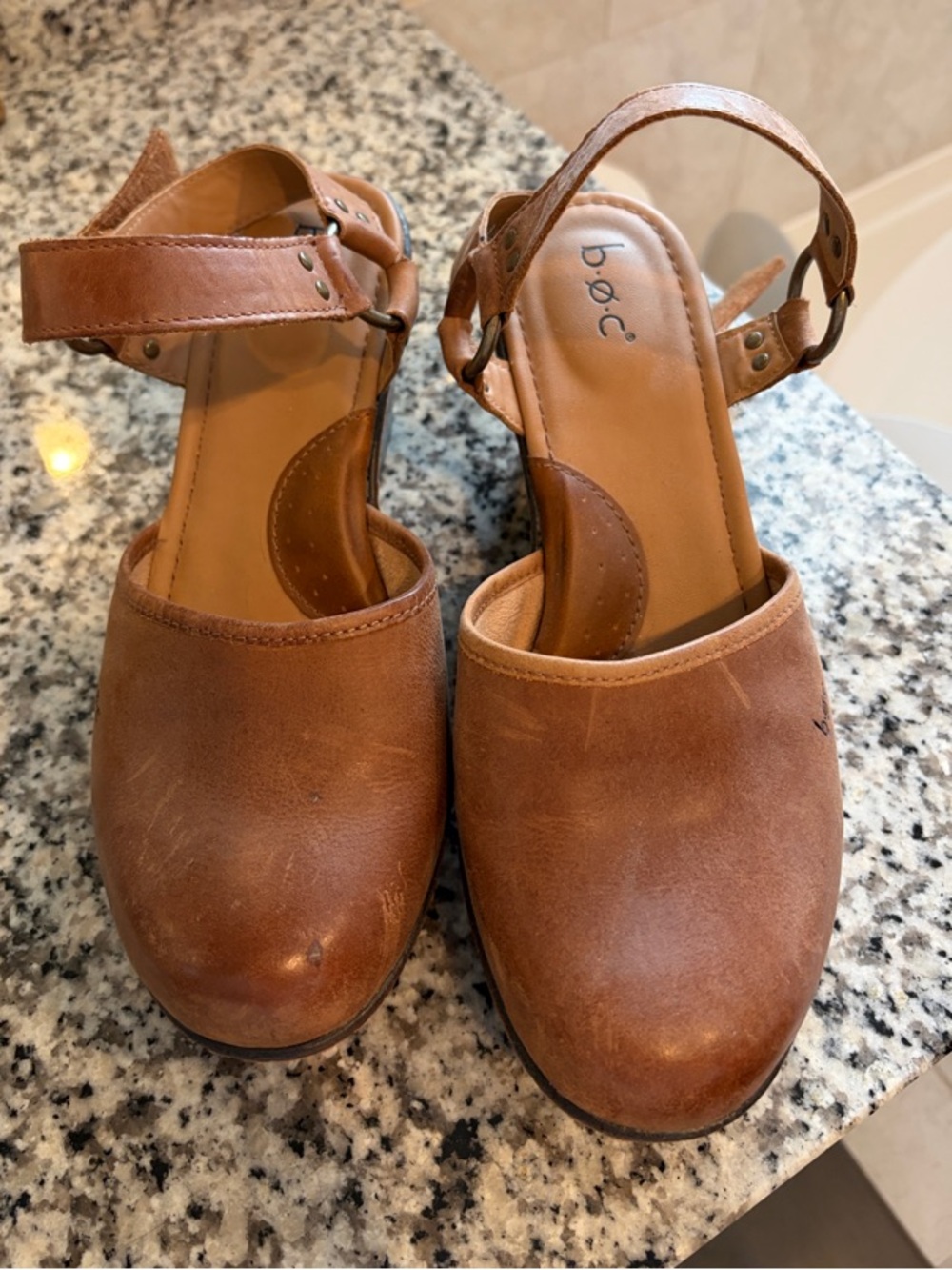b.o.c. Tan Leather Slingback Clog Sandals